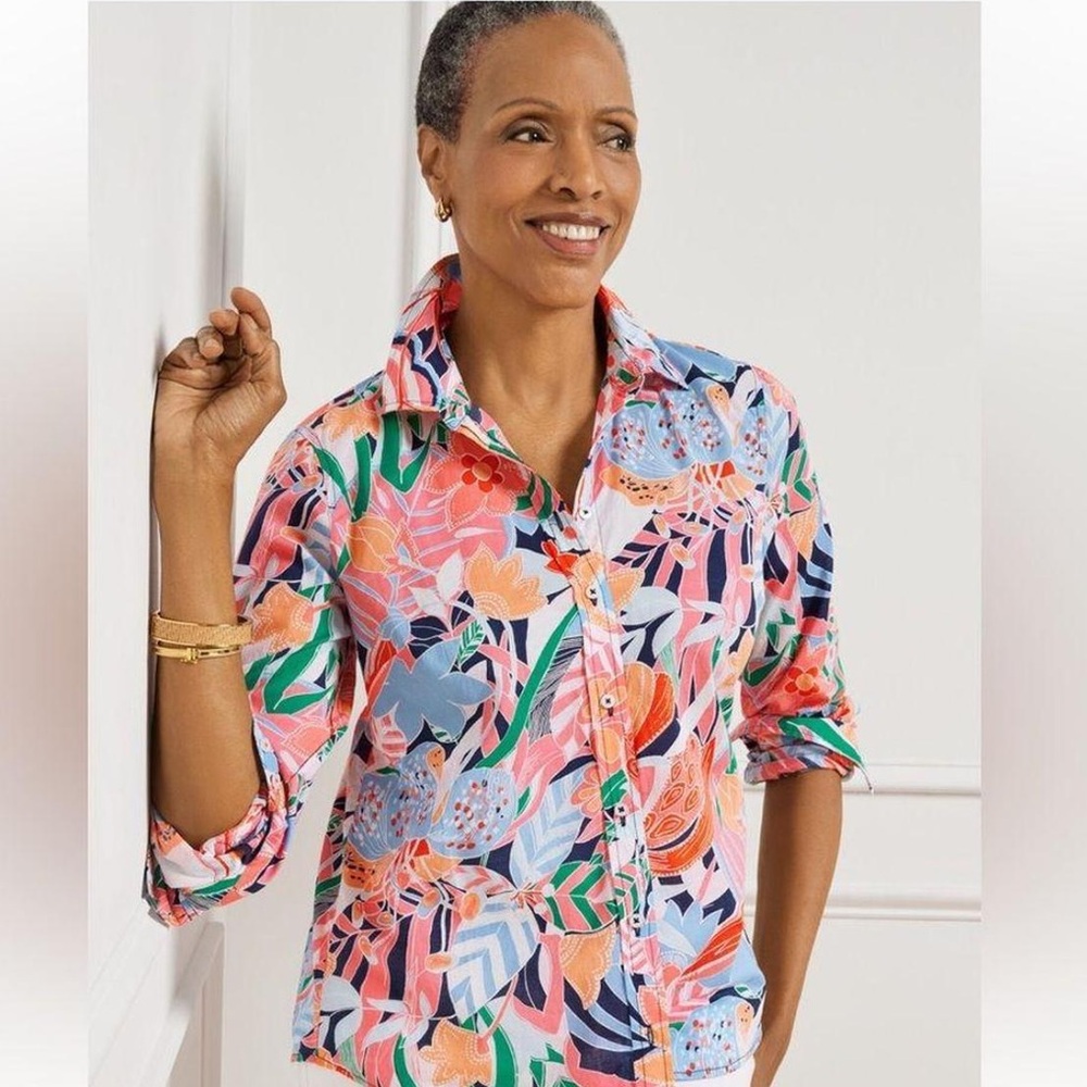 Talbots Pink Multi Floral Button-Down Shirt